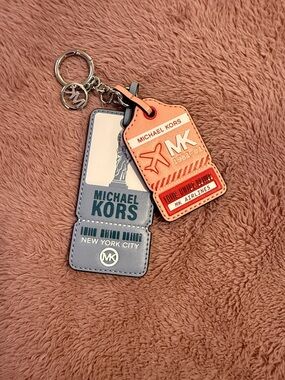 Michael Kors Pink & Blue Double Luggage Tag Keychain with Mirror